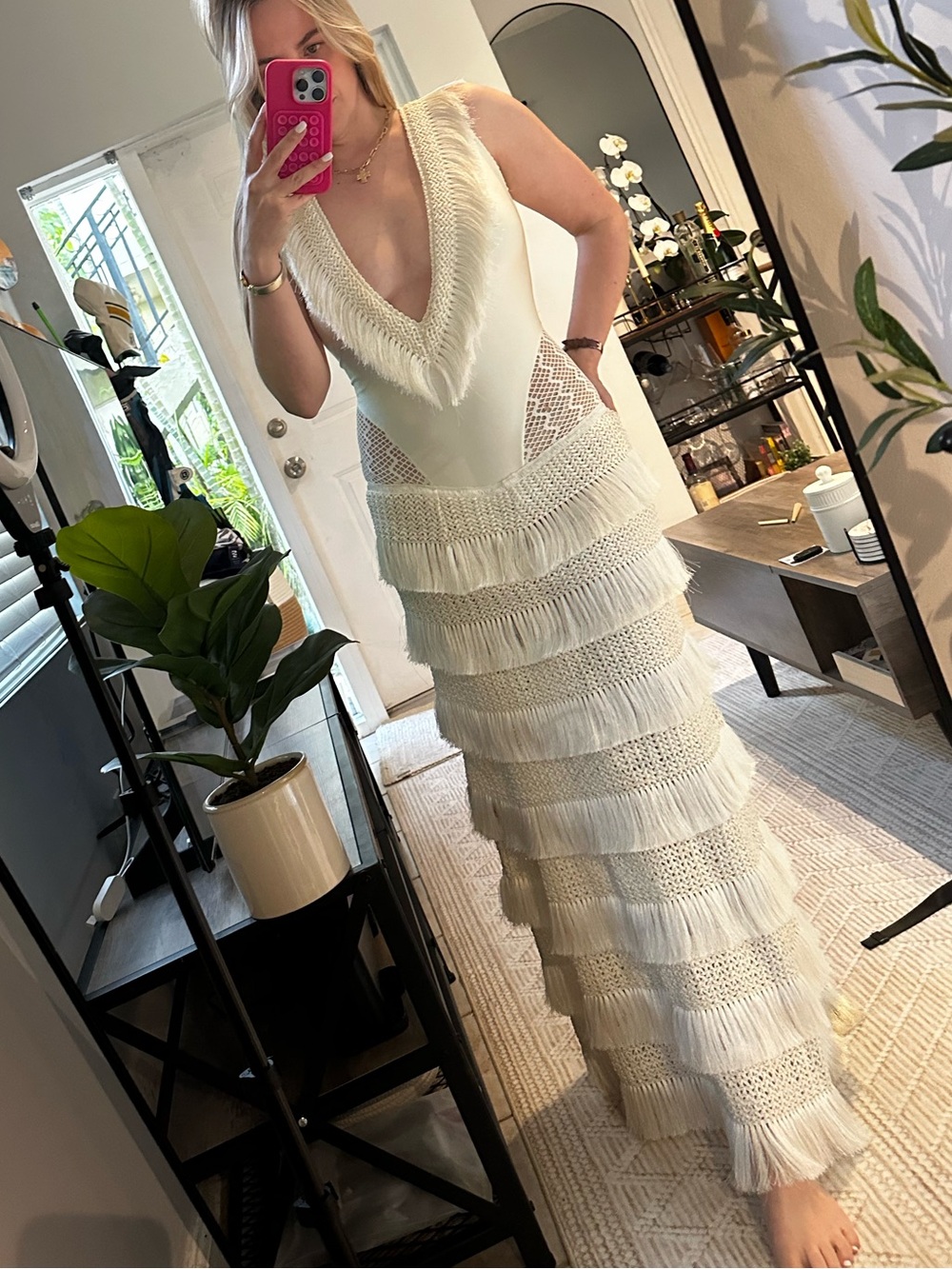 PatBO Fringed Trim V-Neck Maxi Dress - Picture 8 of 9